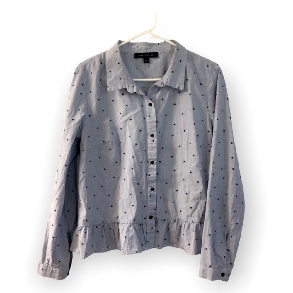 Tommy Hilfiger Blue White Star Women's Large Button Down Long Sleeve 4th of July